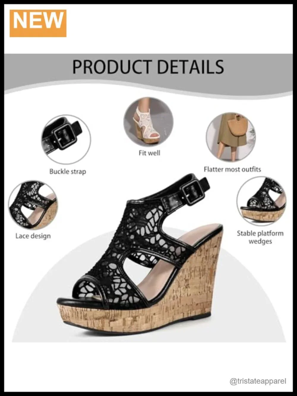 Lace Ankle Strap Platform Wedge Sandals Faux Leather Open Toe